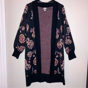 A New Day Black Floral Long Cardigan
